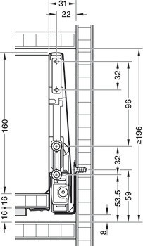 Häfele Matrix Box P Plus, výška bočnice zásuvky 180 mm