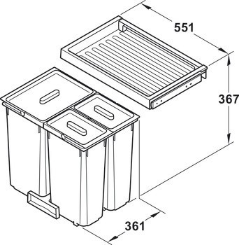 Häfele systém třídění odpadu, trojdílný odpadkový koš, Häfele