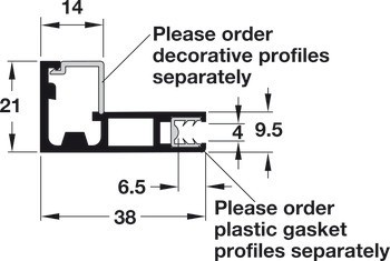 Hliníkový profil pro skleněnou výplň, 38 x 14 mm, rovně, pro tloušťky skla 4 mm