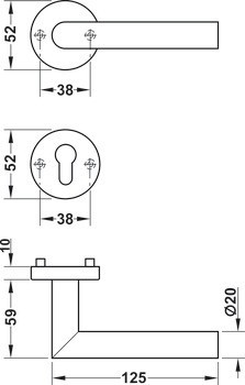 Interiérová poloviční sada, Nerez, Hoppe, Amsterdam E1400Z/42H/42S
