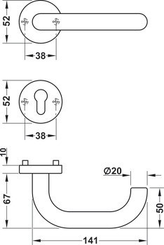 Interiérová poloviční sada, Nerez, Hoppe, Paris E138Z/42H/42S