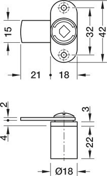 Jazýčkový zámek, Häfele Symo EC, podložka k přišroubování, rovný zamykací jazýček