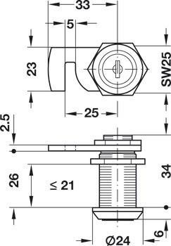 Jazýčkový zámek, Häfele Symo FM Plus, s pevnou vložkou s plátkovými stavítky, s jazýčkem s háčkem