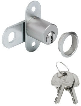 Jazýčkový zámek, Häfele Symo FM Pro, s pevnou vložkou s pinovými stavítky, podložka k přišroubování, s dráhou zamykání 90° (reverzibilní, s blokací klíče), tloušťka dveří ≤21 mm