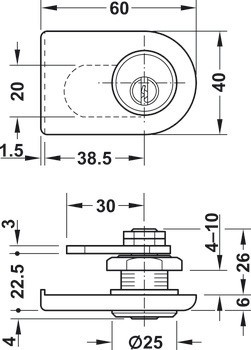 Jazýčkový zámek pro skleněné dveře, Häfele Symo FM Pro, s pevnou vložkou s pinovými stavítky, backset 26 mm, standardní profil