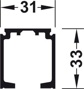 Jednoduchá pojezdová kolejnice, Předvrtaná, Š x V: 31 x 33 mm