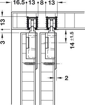 Jednoduchá vodicí kolejnice, Spodní, Häfele Slido F-Line11 12A, Infront