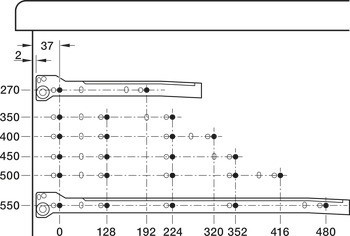 Jednostěnný zásuvkový výsuv s bočnicí, Blum Metabox, bočnice zásuvky k přišroubování na police, zadní panel k přišroubování