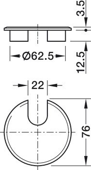 Kabelová průchodka, kulatá, vrtaný otvor ⌀ 63 mm, 1dílná