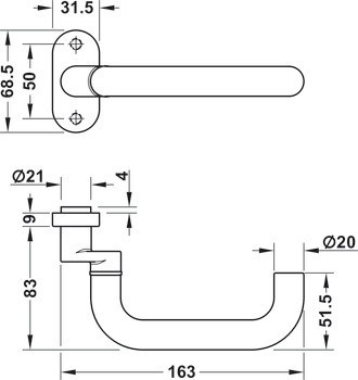 Klika s otvorem pro čtyřhran, Nerez, Startec, PDH5102 A, zalomené