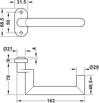 Klika s otvorem pro čtyřhran, Nerez, Startec, PDH5106 A, pro dveře s úzkým rámem