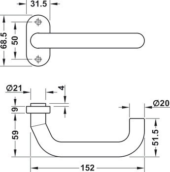 Klika s otvorem pro čtyřhran, Nerez, Startec, Pdh 5102 B, pro dveře s úzkým rámem