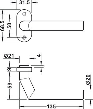 Klika s otvorem pro čtyřhran, Nerez, Startec, Pdh 5103 B, pro dveře s úzkým rámem