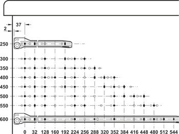 Kolečkové výsuvy, Häfele Matrix Runner R S, částečný výsuv, nosnost do 20 kg, ocel