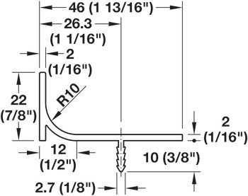 Koncový profil pro zapuštěný úchytkový profil, hliník, pro elektrické spotřebiče, Häfele Déco