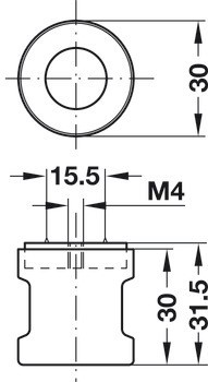 Koule, Häfele Symo EC, pevná, délka 30 mm, pro sériovou výrobu
