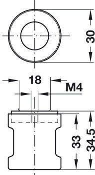 Koule, Häfele Symo EC, pevná, délka 33 mm, pro výrobu na míru