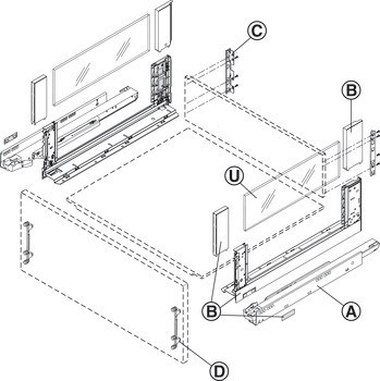 Kování dřevěného zadního panelu, Blum Legrabox pure/free