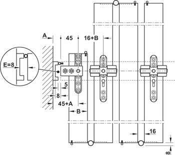 Kování pro dřevěné skládací dveře, Häfele Slido D-Fold21 50A / 50B, sada