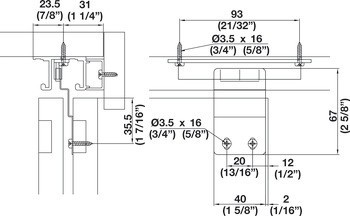 Kování pro posuvné dveře, Hawa Combino 20/35 IF, sada