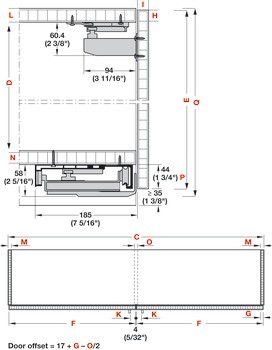 Kování pro posuvné dveře, Finetta F-Flush52 20B, standardní sada