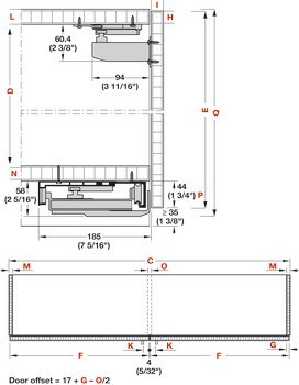 Kování pro posuvné dveře, Finetta F-Flush52 20B, standardní sada