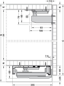 Kování pro posuvné dveře, Finetta F-Flush52 20B, standardní sada