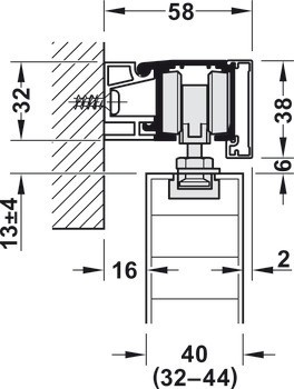 Kování pro posuvné dveře, Häfele Slido D-Line11 50C / 80C / 120C, sada bez pojezdové kolejnice
