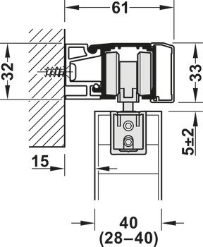 Kování pro posuvné dveře, Häfele Slido D-Line11 50I / 80I / 120I, sada bez pojezdové kolejnice