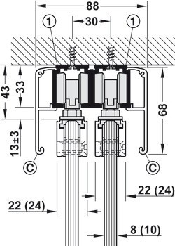 Kování pro posuvné dveře, Häfele Slido D-Line11 50J / 80J / 120J, sada bez pojezdové kolejnice