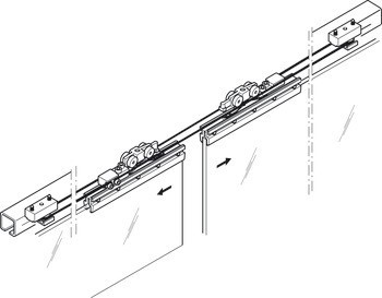 Kování pro posuvné dveře, Häfele Slido D-Line11 50L / 80L / 120L doplňková sada se symetrickým otevřením