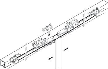 Kování pro posuvné dveře, Häfele Slido D-Line11 50P / 80P / 120P doplňková sada se symetrickým otevřením