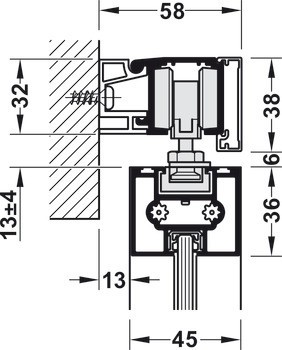 Kování pro posuvné dveře, Slido D-Line11 50C až 120C, sada bez pojezdové kolejnice