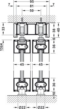 Kování pro posuvné dveře, Häfele Slido D-Line11 50C / 80C / 120C, sada bez pojezdové kolejnice