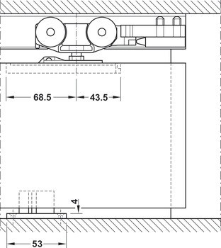 Kování pro posuvné dveře, Häfele Slido D-Line11 50C / 80C / 120C, sada bez pojezdové kolejnice