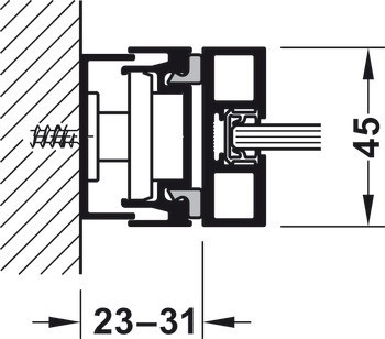 Kování pro posuvné dveře, Häfele Slido D-Line11 50C / 80C / 120C, sada bez pojezdové kolejnice