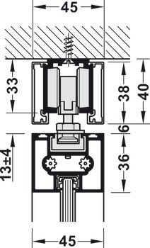 Kování pro posuvné dveře, Häfele Slido D-Line11 50C / 80C / 120C, sada bez pojezdové kolejnice