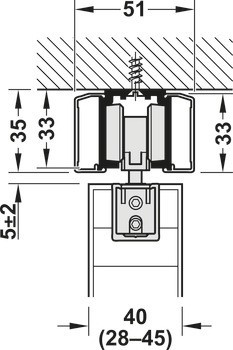 Kování pro posuvné dveře, Häfele Slido D-Line11 50I / 80I / 120I, sada bez pojezdové kolejnice