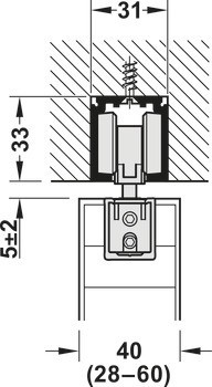 Kování pro posuvné dveře, Häfele Slido D-Line11 50I / 80I / 120I, sada bez pojezdové kolejnice