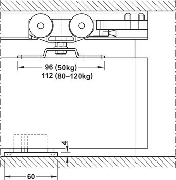 Kování pro posuvné dveře, Slido D-Line11 50P až 120P, sada bez pojezdové kolejnice