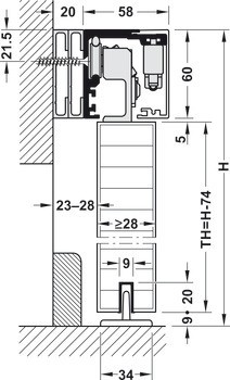 Kování pro posuvné dveře, Häfele Slido D-Line12 50E / 80E / 120E, sada