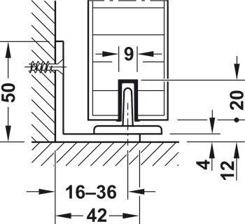 Kování pro posuvné dveře, Häfele Slido D-Line12 50E / 80E / 120E, sada