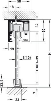 Kování pro posuvné dveře, Häfele Slido D-Line12 50F / 80F / 120F, sada bez mechanismu tlumeného zavírání