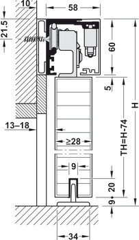 Kování pro posuvné dveře, Häfele Slido D-Line12 50E / 80E / 120E, sada