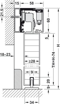 Kování pro posuvné dveře, Häfele Slido D-Line12 50E / 80E / 120E, sada