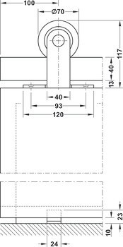 Kování pro posuvné dveře, Häfele Slido D-Line42 100R, sada s pojezdovou kolejnicí
