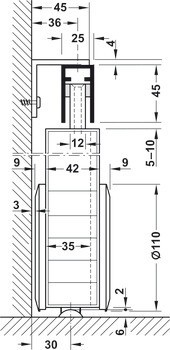 Kování pro posuvné dveře, Häfele Slido D-Line802 150T, sada, kruhový vozík