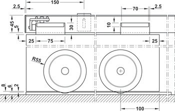 Kování pro posuvné dveře, Häfele Slido D-Line802 150T, sada, kruhový vozík