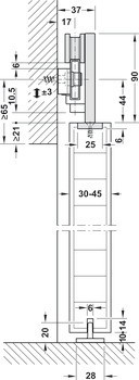 Kování pro posuvné dveře, Häfele Slido D-Line803 80Z, sada