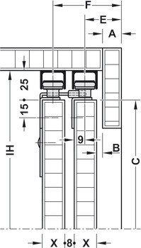 Kování pro posuvné dveře, Häfele Slido F-Line15 55A, sada